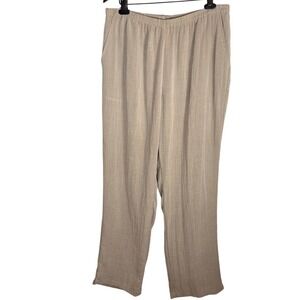 Fridaze Linen Pants Size 1X Beige Elastic Waist Wide Leg Casual Women Lagenlook